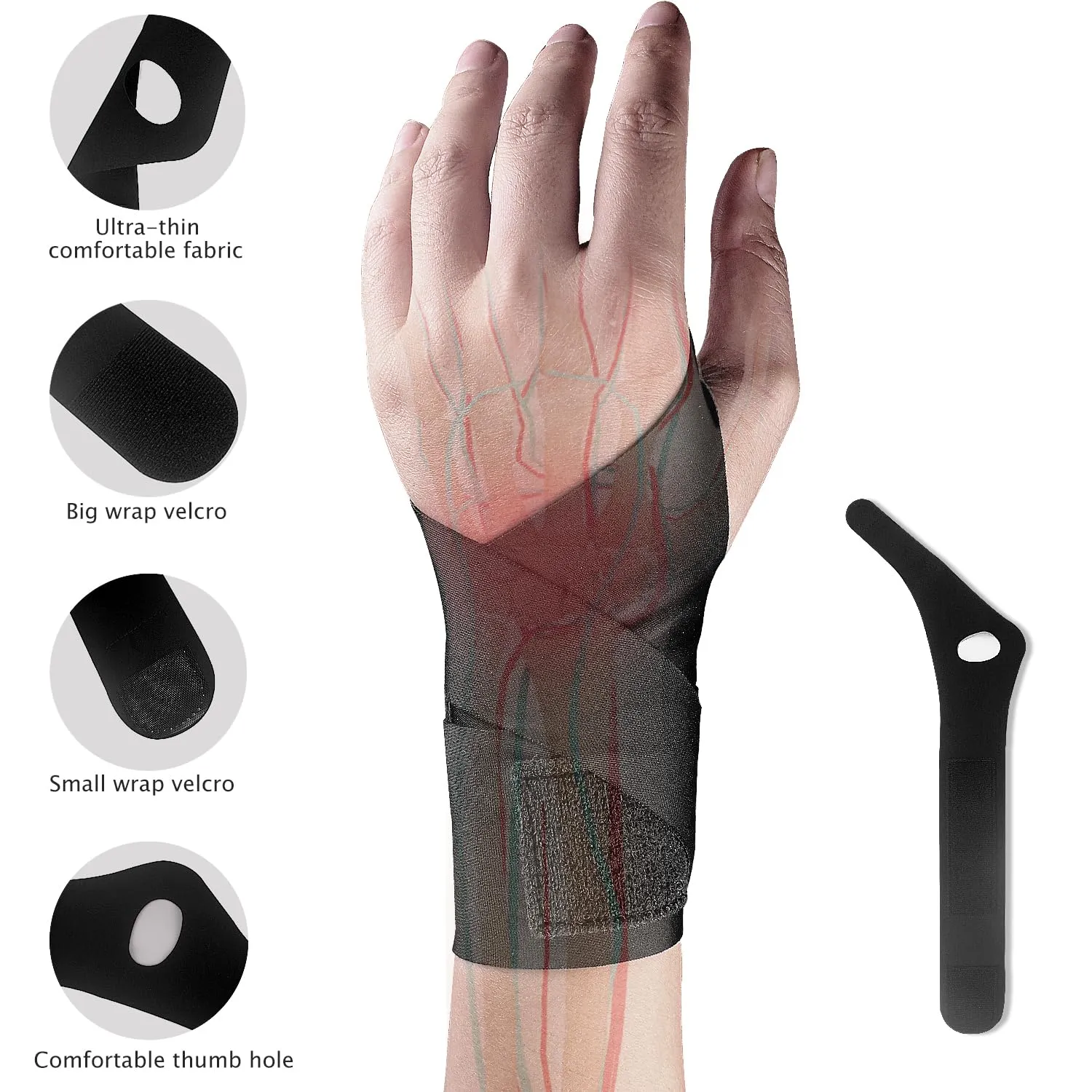 YUNYILAN Wrist Brace Compression Strap Wrist Support Carpal Tunnel Ultra-Thin Elastic for Tear, Wrist Brace for Arthritis Pain,Tendonitis, Sprains, for Men and Women (Black Left Hand)